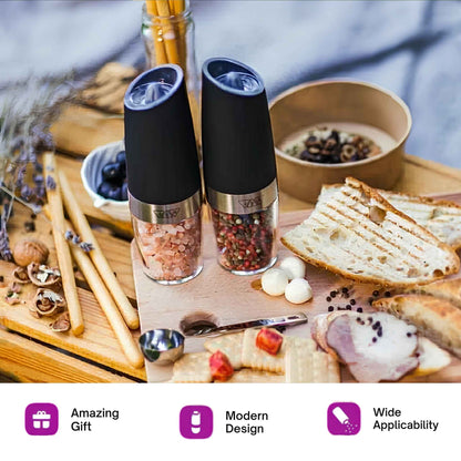 Gravity Electric Salt and Pepper Grinder Set – Automatic Battery Powered One-Handed Spice Mill with Adjustable Coarseness & LED Light | Kitchen Gift Set