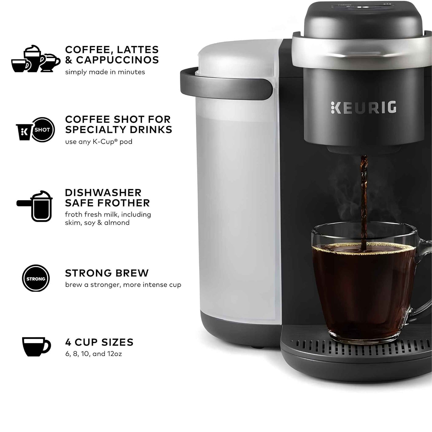 Keurig K-Cafe Single Serve Coffee Maker for K-Cup Pods | Latte & Cappuccino Machine – Dark Charcoal