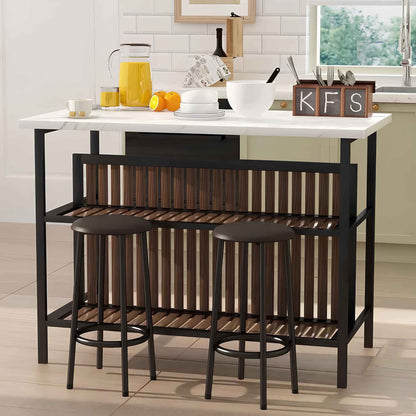 Kitchen Island with Seating – 3-Piece Counter Height Dining Table Set with Storage Shelves