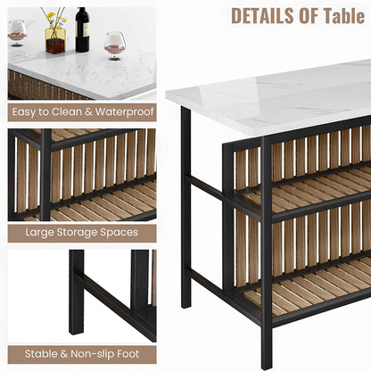 Kitchen Island with Seating – 3-Piece Counter Height Dining Table Set with Storage Shelves