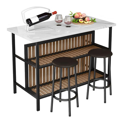 Kitchen Island with Seating – 3-Piece Counter Height Dining Table Set with Storage Shelves