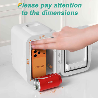 4L Mini Fridge Portable Cooler & Warmer – 6 Can Personal Refrigerator for Skincare, Cosmetics, Drinks, Food | Bedroom, Office, Car & Dorm Use (White)