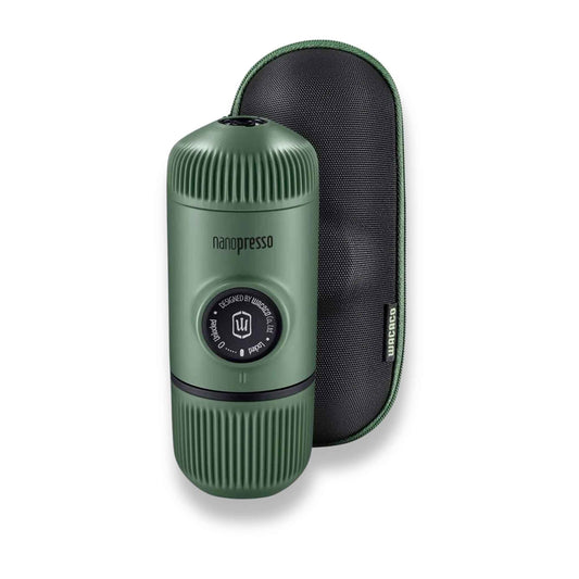 Nanopresso Portable Espresso Maker with Protective Case – Manual Travel Coffee Machine for Camping & Office (Moss Green)