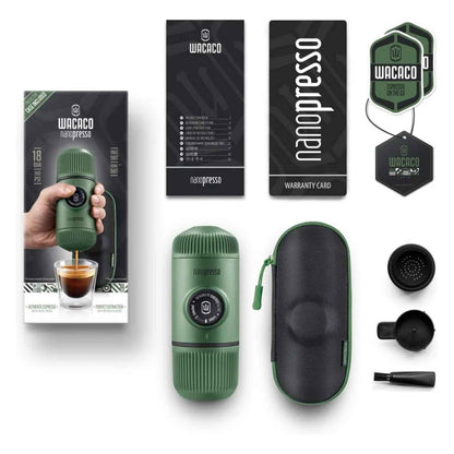 Nanopresso Portable Espresso Maker with Protective Case – Manual Travel Coffee Machine for Camping & Office (Moss Green)