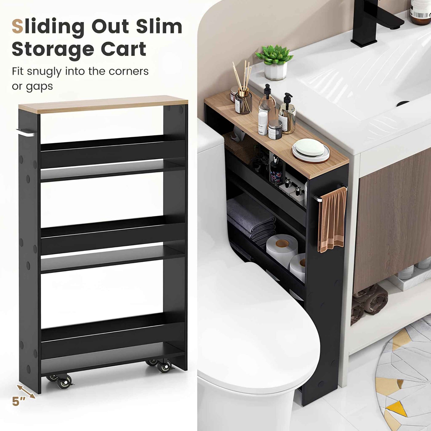Narrow Rolling Storage Cart – 4-Tier Slim Mobile Utility Organizer with Lockable Wheels