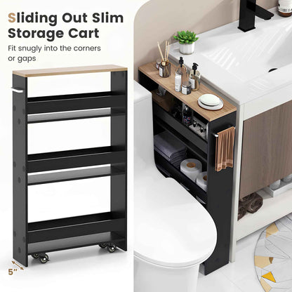 Narrow Rolling Storage Cart – 4-Tier Slim Mobile Utility Organizer with Lockable Wheels