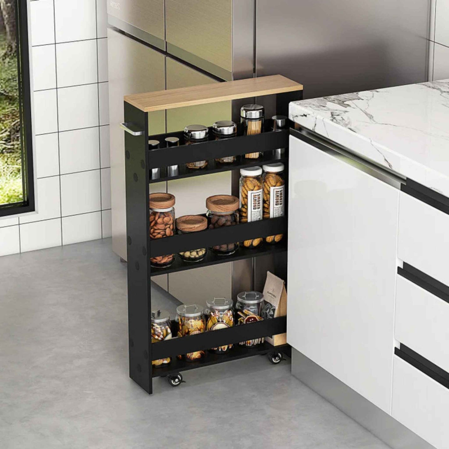 Narrow Rolling Storage Cart – 4-Tier Slim Mobile Utility Organizer with Lockable Wheels