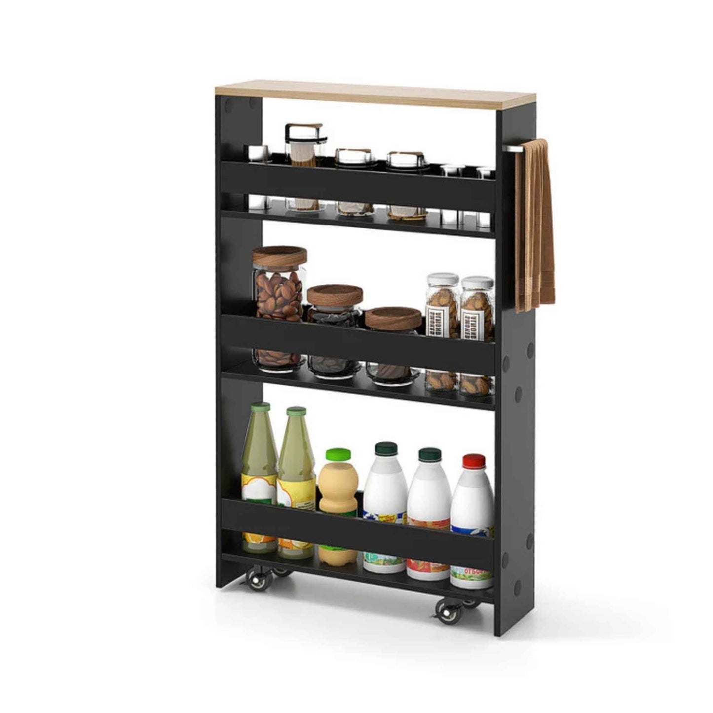 Narrow Rolling Storage Cart – 4-Tier Slim Mobile Utility Organizer with Lockable Wheels