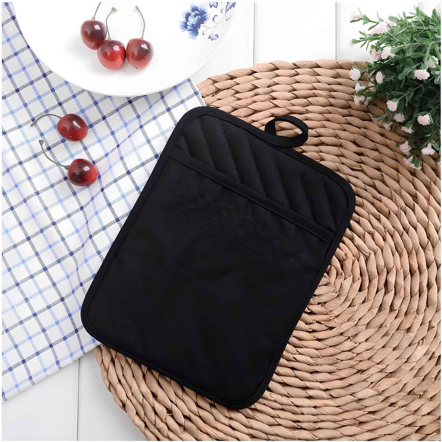 Heat Resistant Cotton Pot Holders for Kitchen – 3-Pack Pocket Oven Mitt Hot Pads for Counter & Stove Use