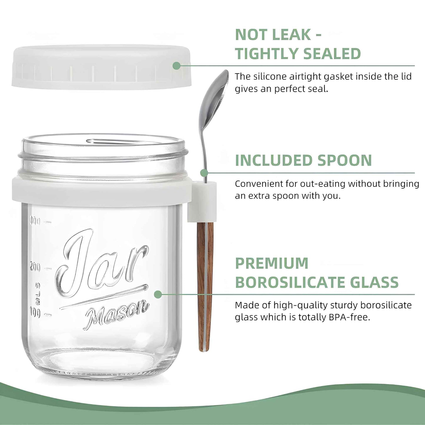 Overnight Oats Containers 4 Pack – 16oz Glass Mason Jars with Airtight Lids & Spoons