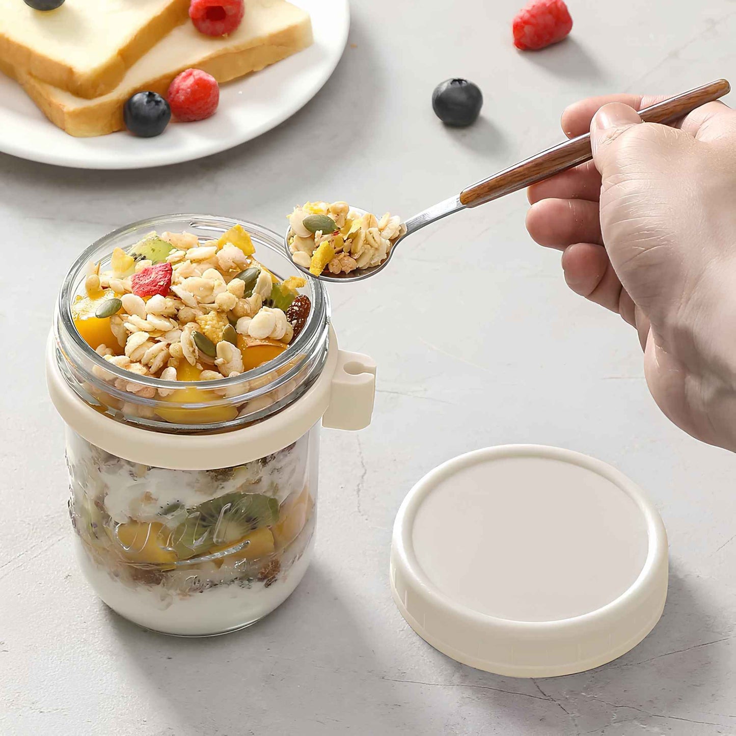 Overnight Oats Containers 4 Pack – 16oz Glass Mason Jars with Airtight Lids & Spoons