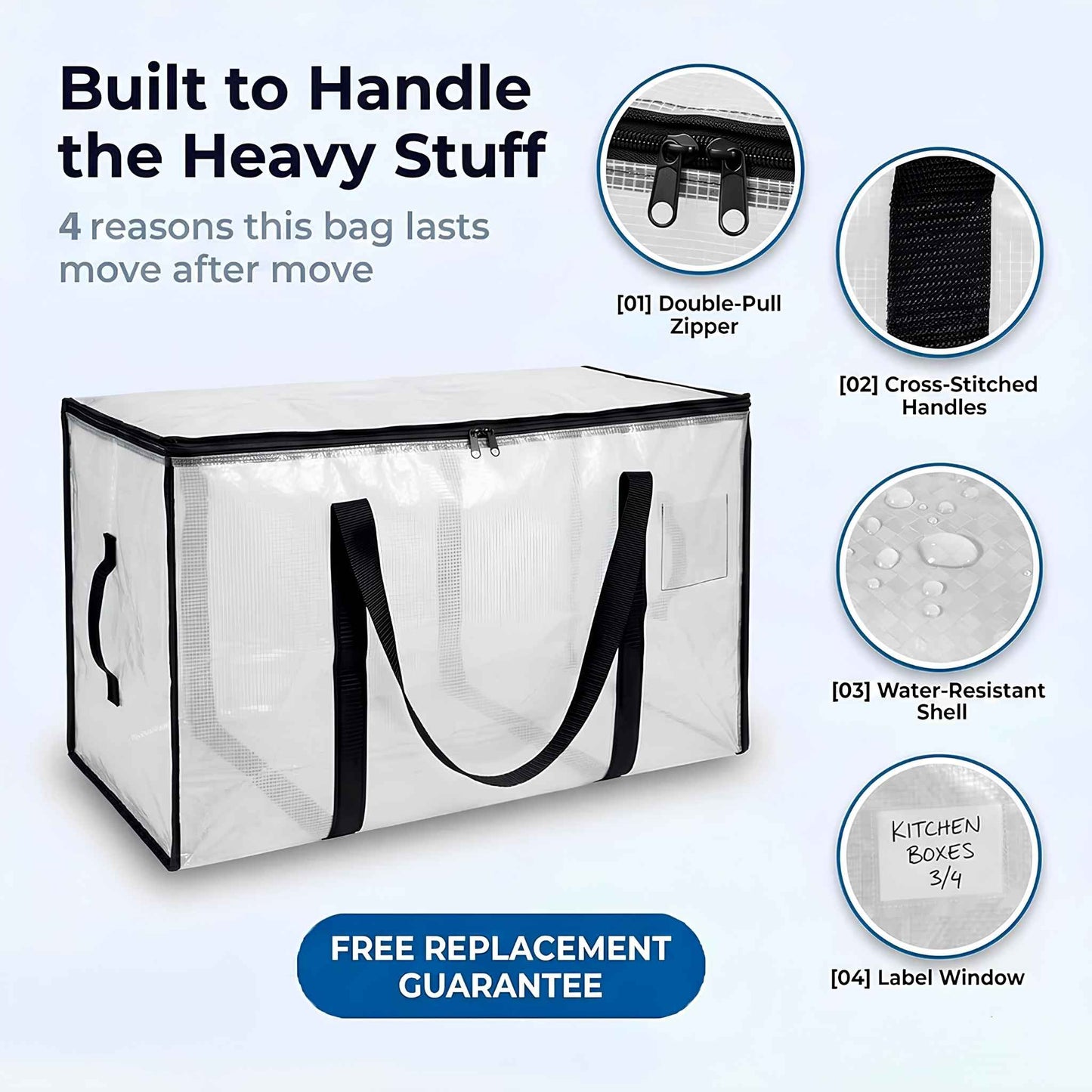 Oversized Moving Bags 6 Pack – Heavy Duty Storage Bags with Backpack Straps for Moving, Storage & Dorms