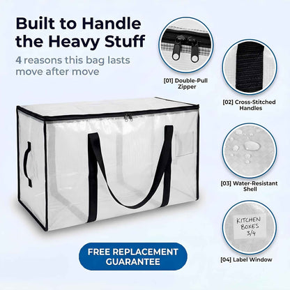 Oversized Moving Bags 6 Pack – Heavy Duty Storage Bags with Backpack Straps for Moving, Storage & Dorms