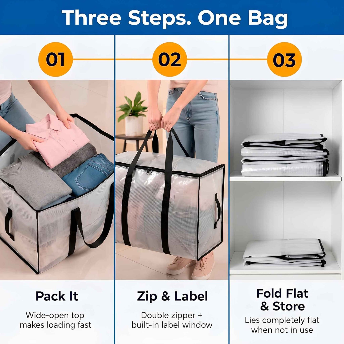 Oversized Moving Bags 6 Pack – Heavy Duty Storage Bags with Backpack Straps for Moving, Storage & Dorms