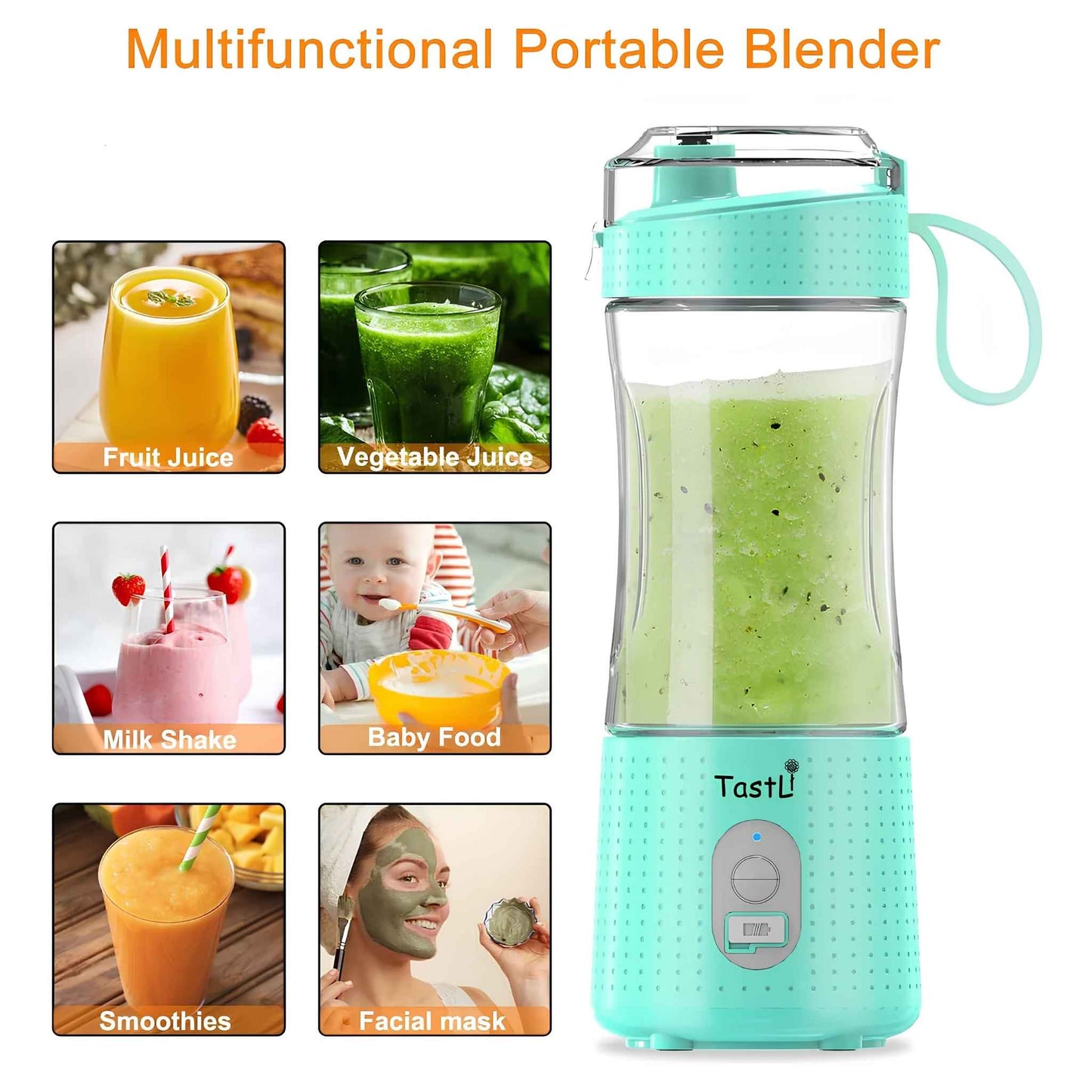 Portable Personal Blender for Smoothies & Shakes – USB Rechargeable Mini Blender with 6 Blades, 13oz