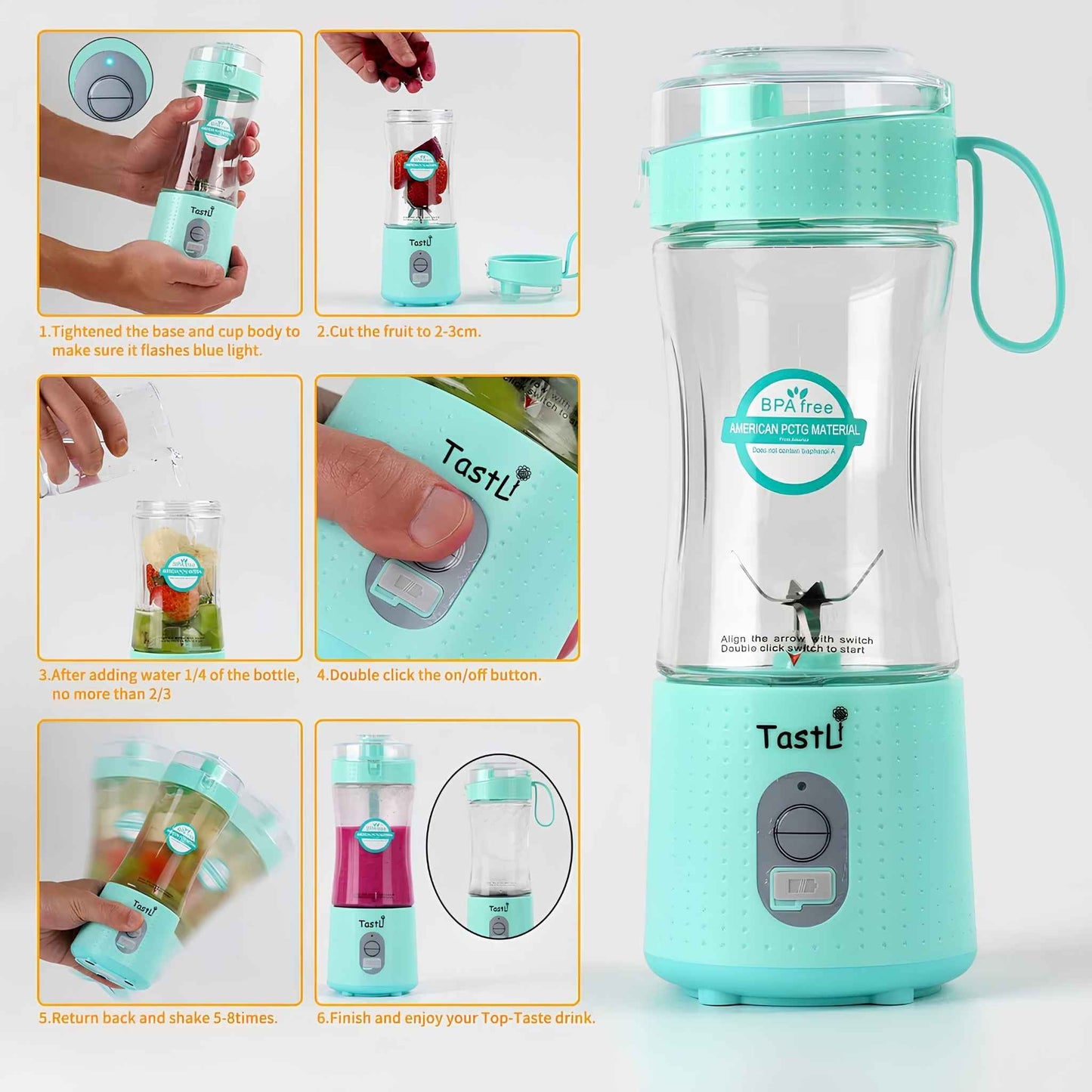 Portable Personal Blender for Smoothies & Shakes – USB Rechargeable Mini Blender with 6 Blades, 13oz