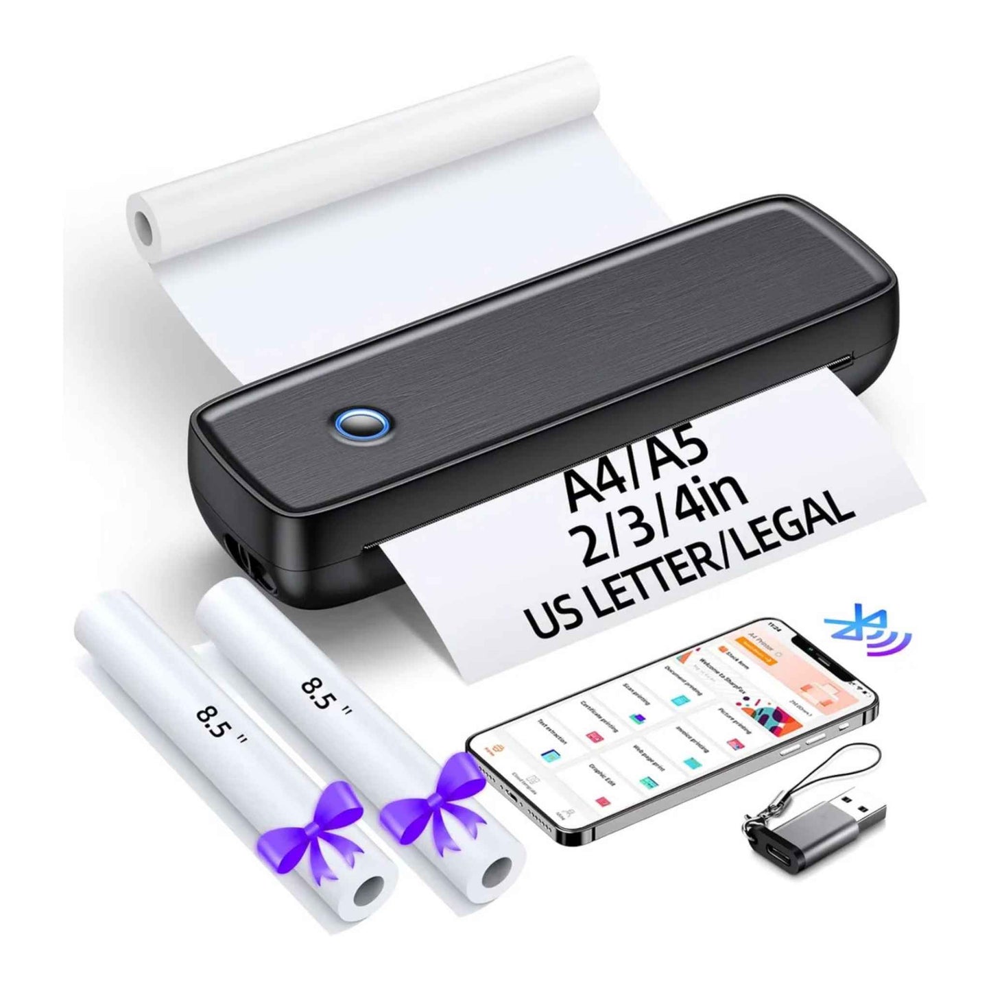 Portable Wireless Thermal Printer – Bluetooth Inkless Printer for iPhone, Android & PC | A4 Letter & Legal Mobile Printer