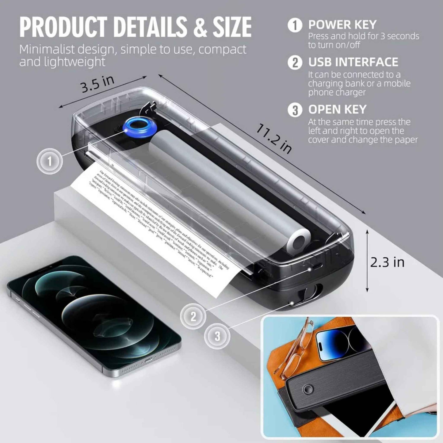 Portable Wireless Thermal Printer – Bluetooth Inkless Printer for iPhone, Android & PC | A4 Letter & Legal Mobile Printer