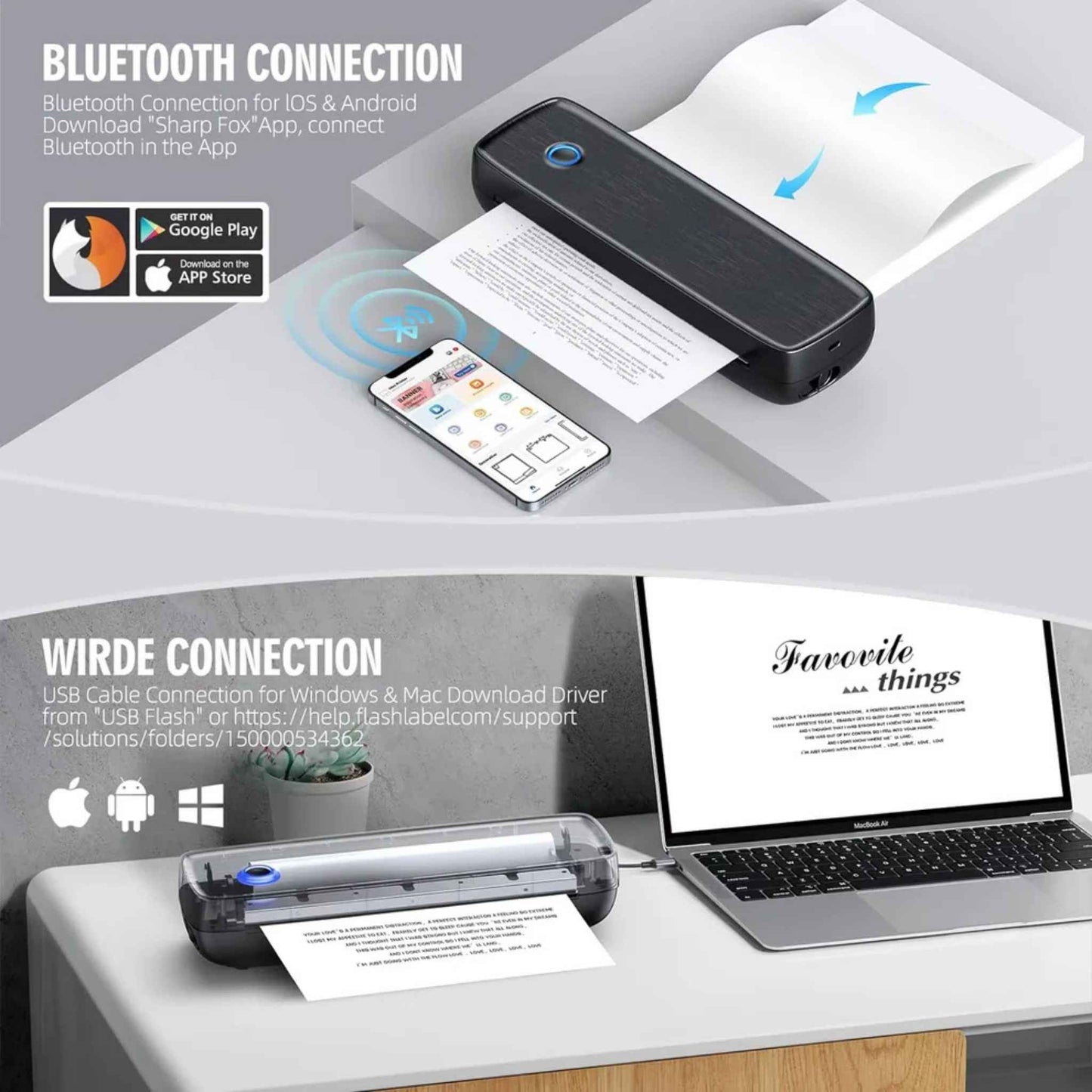 Portable Wireless Thermal Printer – Bluetooth Inkless Printer for iPhone, Android & PC | A4 Letter & Legal Mobile Printer