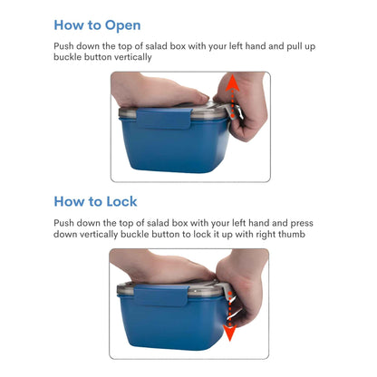 52 oz Salad Lunch Container with Compartments & Dressing Cup – Leakproof Salad Bowl To Go, Blue