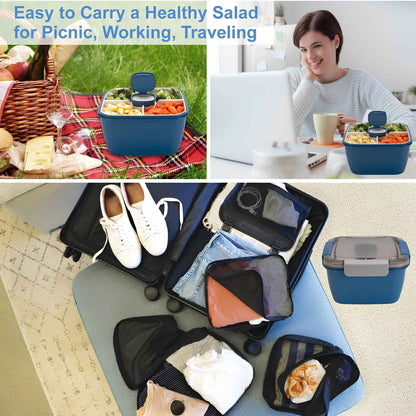 52 oz Salad Lunch Container with Compartments & Dressing Cup – Leakproof Salad Bowl To Go, Blue