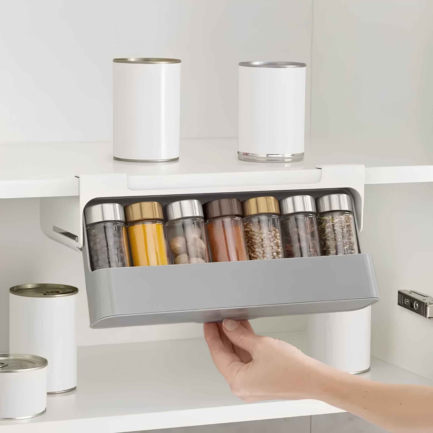 Self-Adhesive Kitchen Spice Rack – Wall-Mounted Under Shelf Spice Organizer for Kitchen Storage & Space Saving