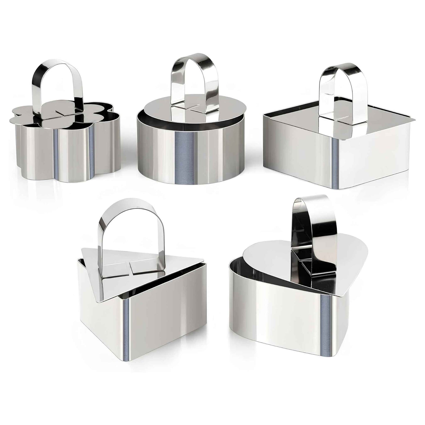 Set of 5 Stainless Steel Cake Ring Molds – 3 Inch Round Dessert Mousse Rings with Pusher & Lifter for Baking, Mousse, Pastry & Plating