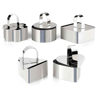 Set of 5 Stainless Steel Cake Ring Molds – 3 Inch Round Dessert Mousse Rings with Pusher & Lifter for Baking, Mousse, Pastry & Plating