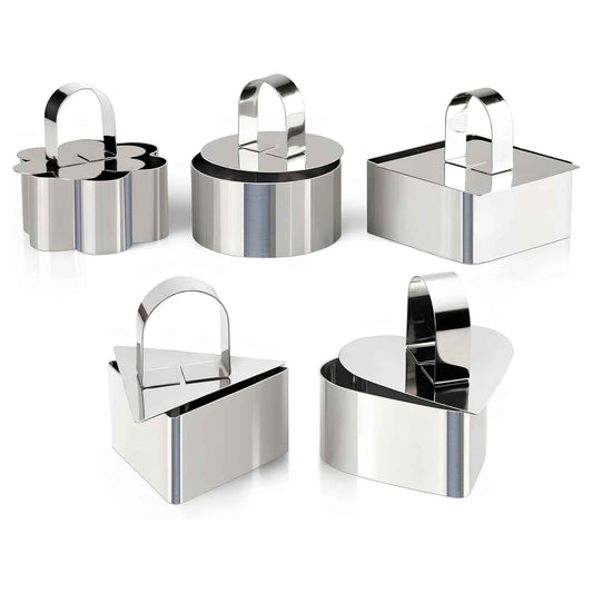 Set of 5 Stainless Steel Cake Ring Molds – 3 Inch Round Dessert Mousse Rings with Pusher & Lifter for Baking, Mousse, Pastry & Plating