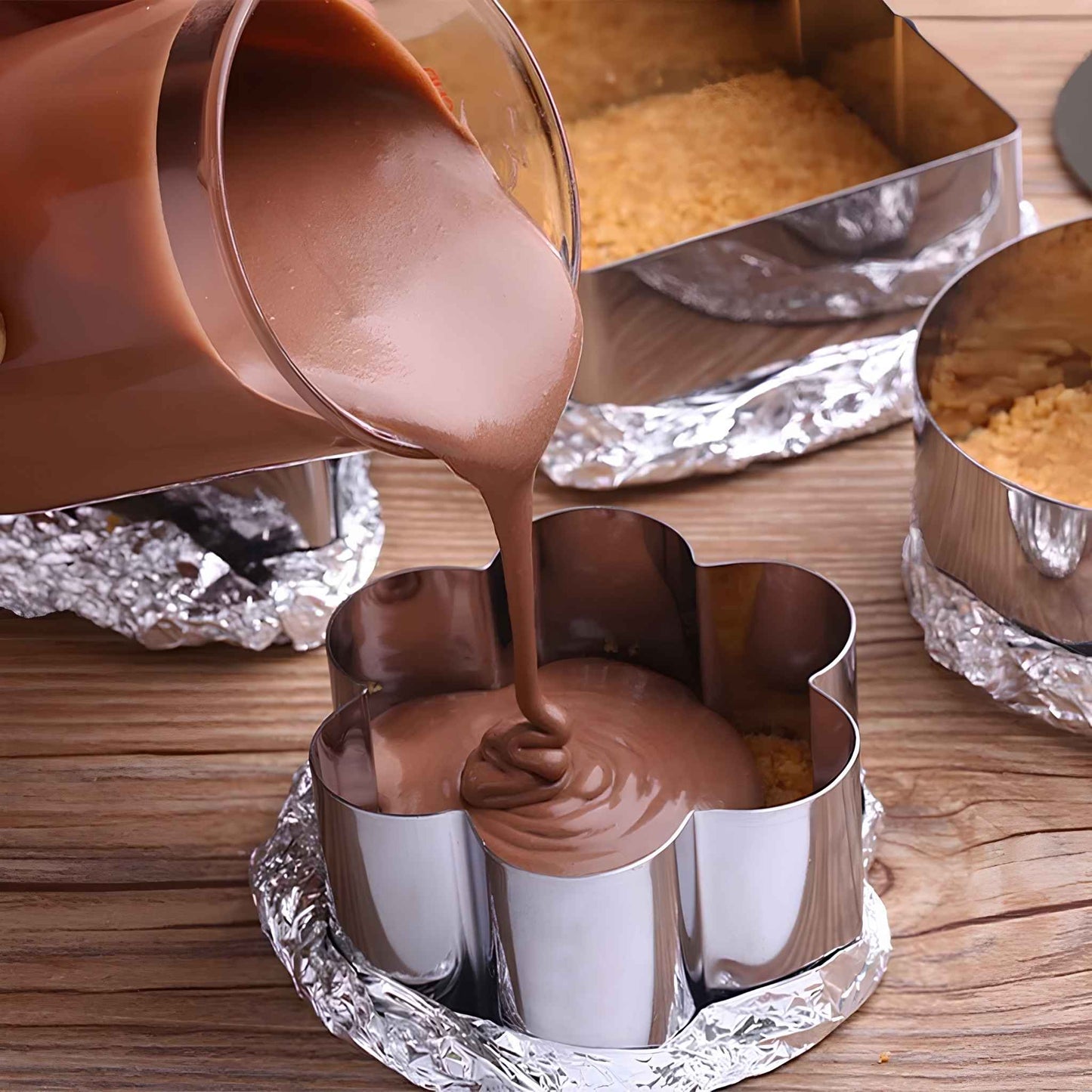 Set of 5 Stainless Steel Cake Ring Molds – 3 Inch Round Dessert Mousse Rings with Pusher & Lifter for Baking, Mousse, Pastry & Plating