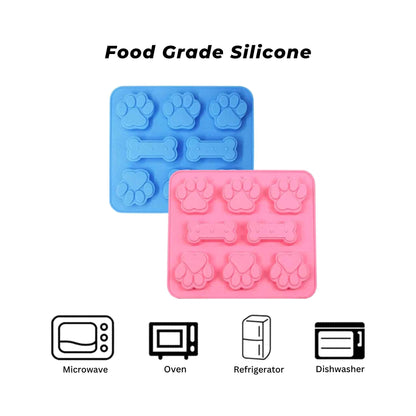 2-Pack Silicone Dog Treat Molds – Puppy Paw & Bone Baking Mold for Homemade Dog Treats, Chocolate, Jelly & Ice Cubes (Food Grade BPA-Free)
