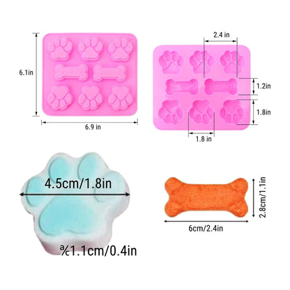 2-Pack Silicone Dog Treat Molds – Puppy Paw & Bone Baking Mold for Homemade Dog Treats, Chocolate, Jelly & Ice Cubes (Food Grade BPA-Free)