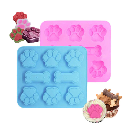 2-Pack Silicone Dog Treat Molds – Puppy Paw & Bone Baking Mold for Homemade Dog Treats, Chocolate, Jelly & Ice Cubes (Food Grade BPA-Free)