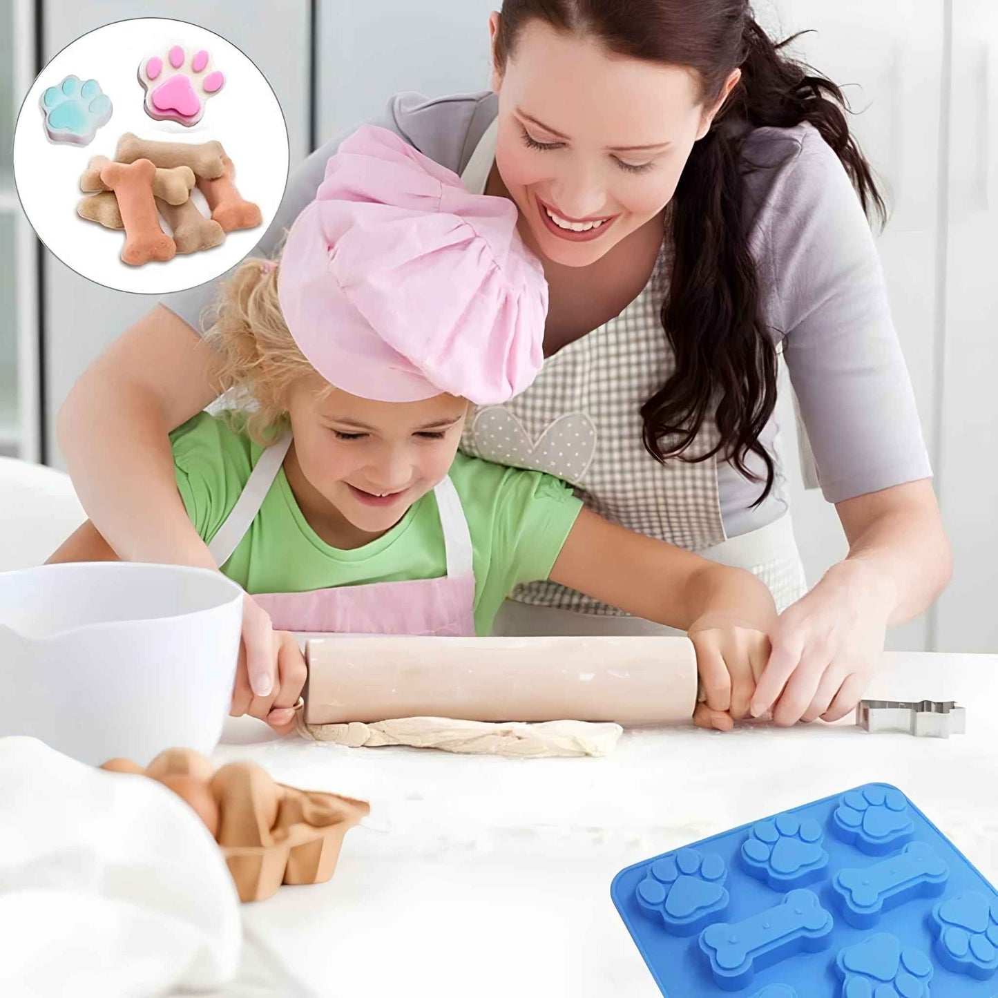 2-Pack Silicone Dog Treat Molds – Puppy Paw & Bone Baking Mold for Homemade Dog Treats, Chocolate, Jelly & Ice Cubes (Food Grade BPA-Free)
