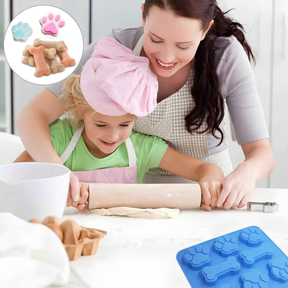 2-Pack Silicone Dog Treat Molds – Puppy Paw & Bone Baking Mold for Homemade Dog Treats, Chocolate, Jelly & Ice Cubes (Food Grade BPA-Free)