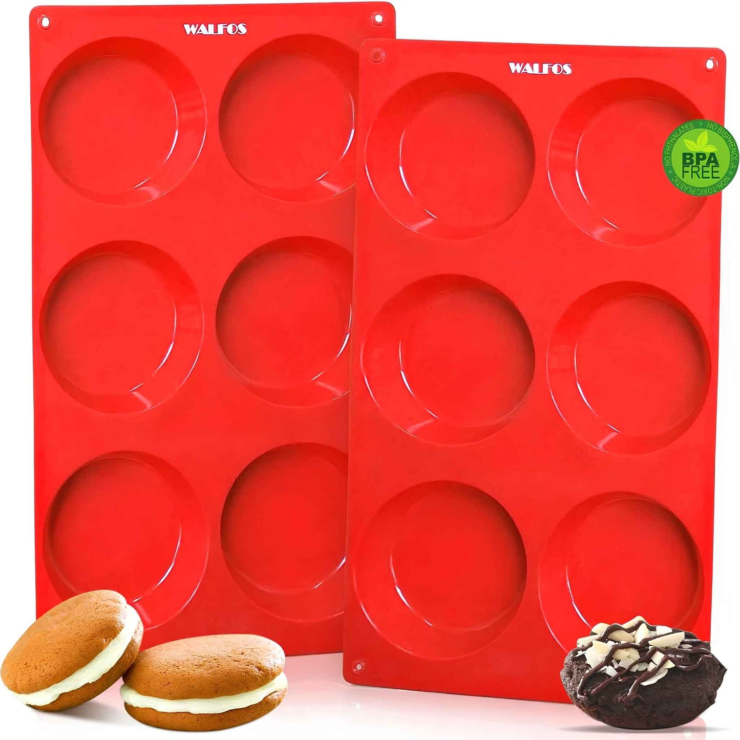 Silicone Whoopie Pie Baking Pans Set of 2 – Non-Stick Muffin Top Mold, Food Grade BPA-Free Silicone, Oven & Dishwasher Safe (6-Cavity)