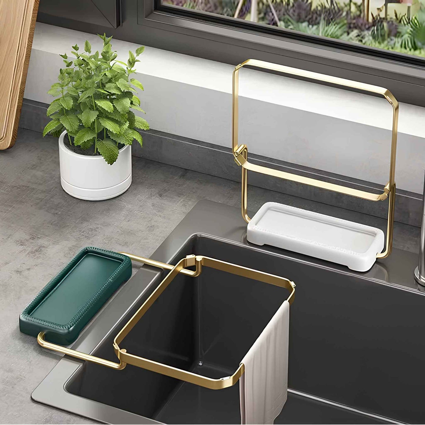 SinkNest™ Triangle Sink Drain Rack – Hanging Suction Cup Strainer Basket for Kitchen Waste, Fruits & Vegetables – Space Saving Sink Organizer
