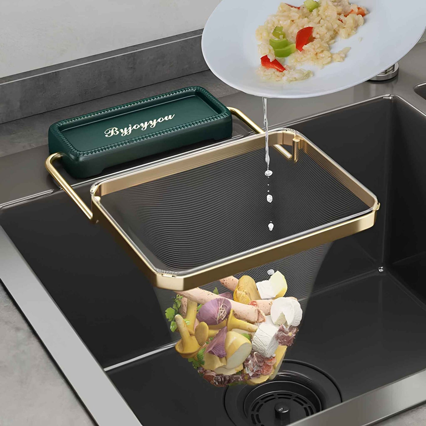 SinkNest™ Triangle Sink Drain Rack – Hanging Suction Cup Strainer Basket for Kitchen Waste, Fruits & Vegetables – Space Saving Sink Organizer