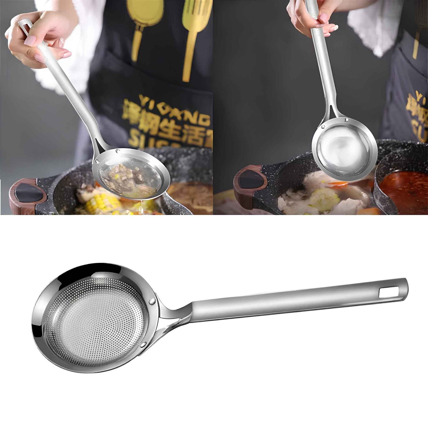 SleekSkim™ Stainless Steel Mesh Strainer – Fine Mesh Skimmer for Oil, Soup & Frying