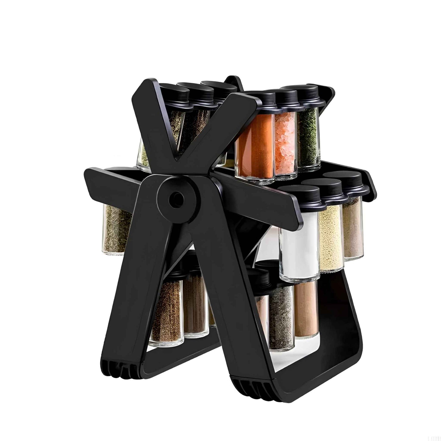 SpinMaster™ 18-Piece Rotating Spice Rack – Countertop Spinning Spice Organizer with Glass Jars for Easy Kitchen Access