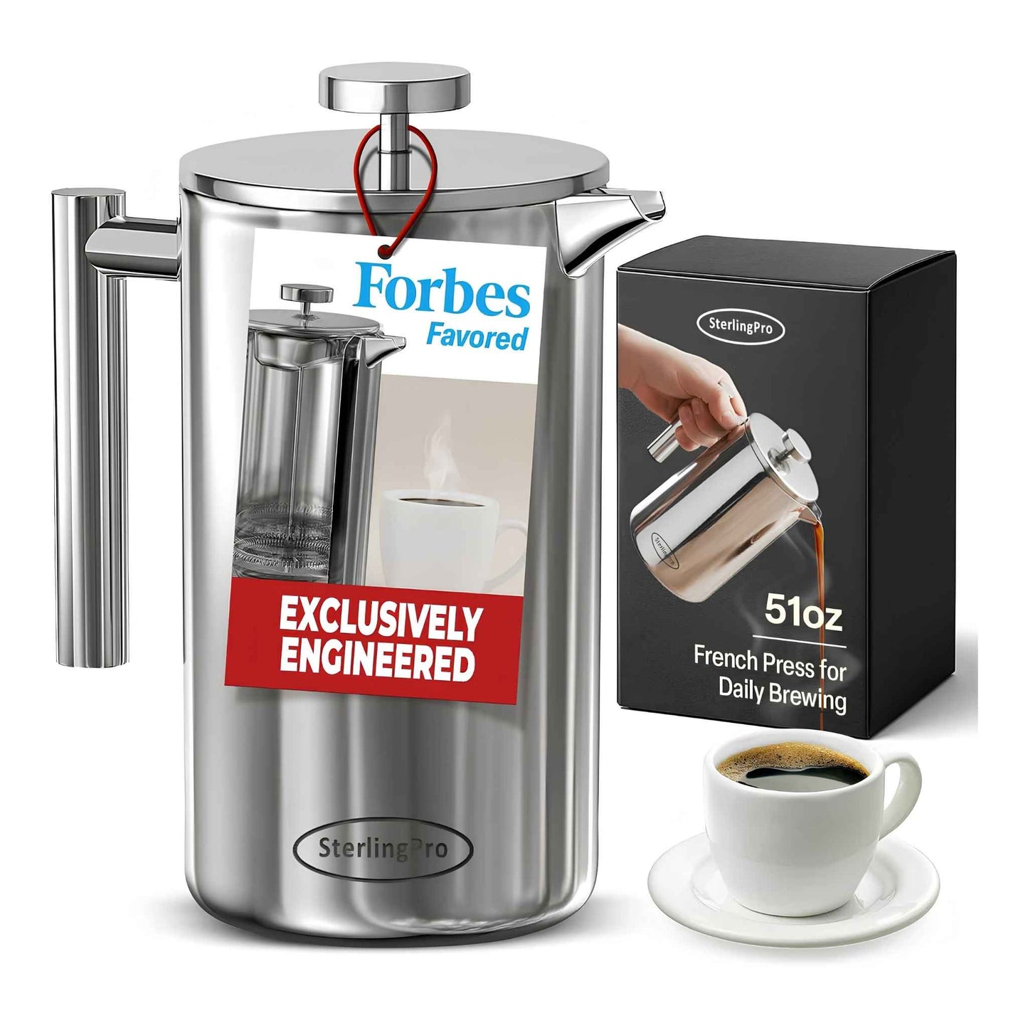 Stainless Steel French Press Coffee Maker | Double Wall Insulated (12oz–1.5L)