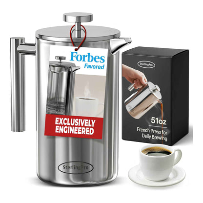 Stainless Steel French Press Coffee Maker | Double Wall Insulated (12oz–1.5L)