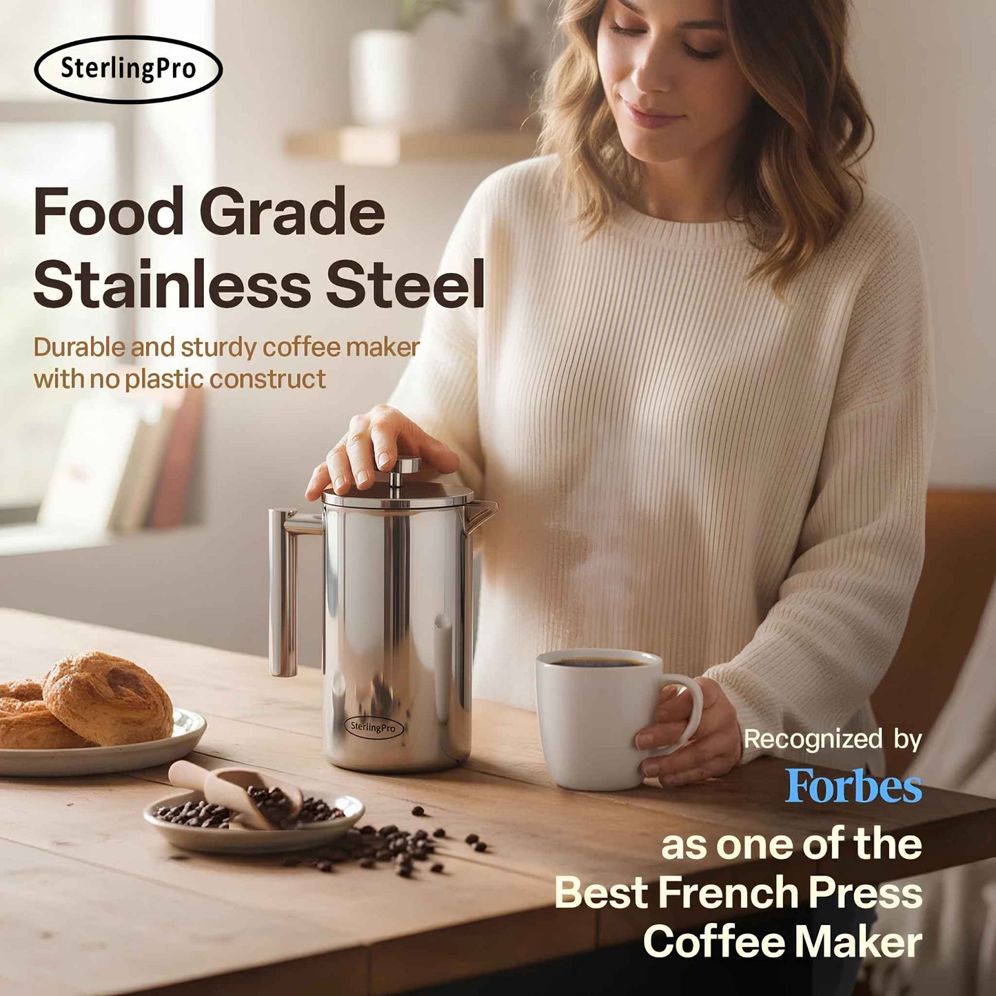Stainless Steel French Press Coffee Maker | Double Wall Insulated (12oz–1.5L)