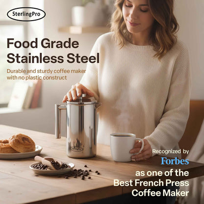 Stainless Steel French Press Coffee Maker | Double Wall Insulated (12oz–1.5L)