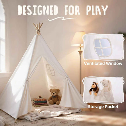 Kids Teepee Tent for Indoor & Outdoor Play – Foldable Canvas Play Tent with Window for Boys & Girls