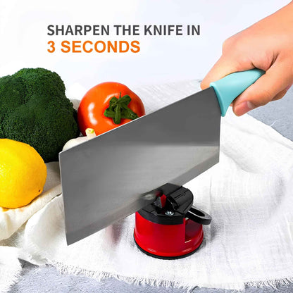 Compact Knife Sharpener with Suction Base – Manual 3-Stage Blade Sharpener Tool for Kitchen Knives, Chef Knives & Scissors
