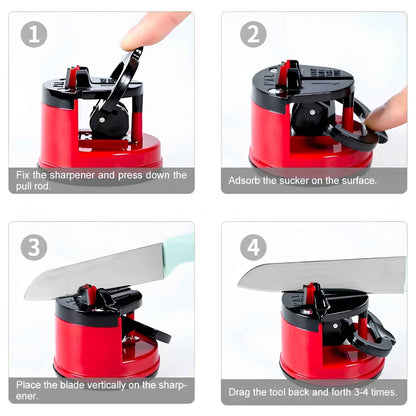 Compact Knife Sharpener with Suction Base – Manual 3-Stage Blade Sharpener Tool for Kitchen Knives, Chef Knives & Scissors