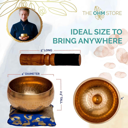 Tibetan Singing Bowl Set – Hand Hammered Lingam Meditation Sound Bowl for Yoga, Chakra Healing, Mindfulness & Stress Relief