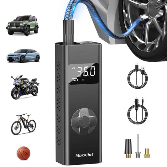 Portable Tire Inflator Air Compressor – 150 PSI Cordless Electric Air Pump with LCD Display, LED Light & 12V DC Power