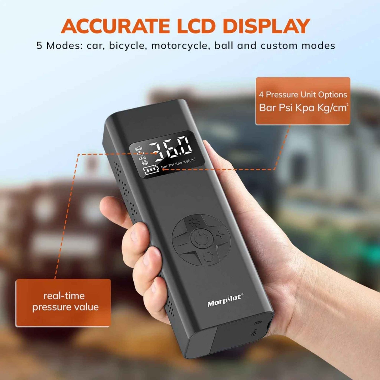 Portable Tire Inflator Air Compressor – 150 PSI Cordless Electric Air Pump with LCD Display, LED Light & 12V DC Power